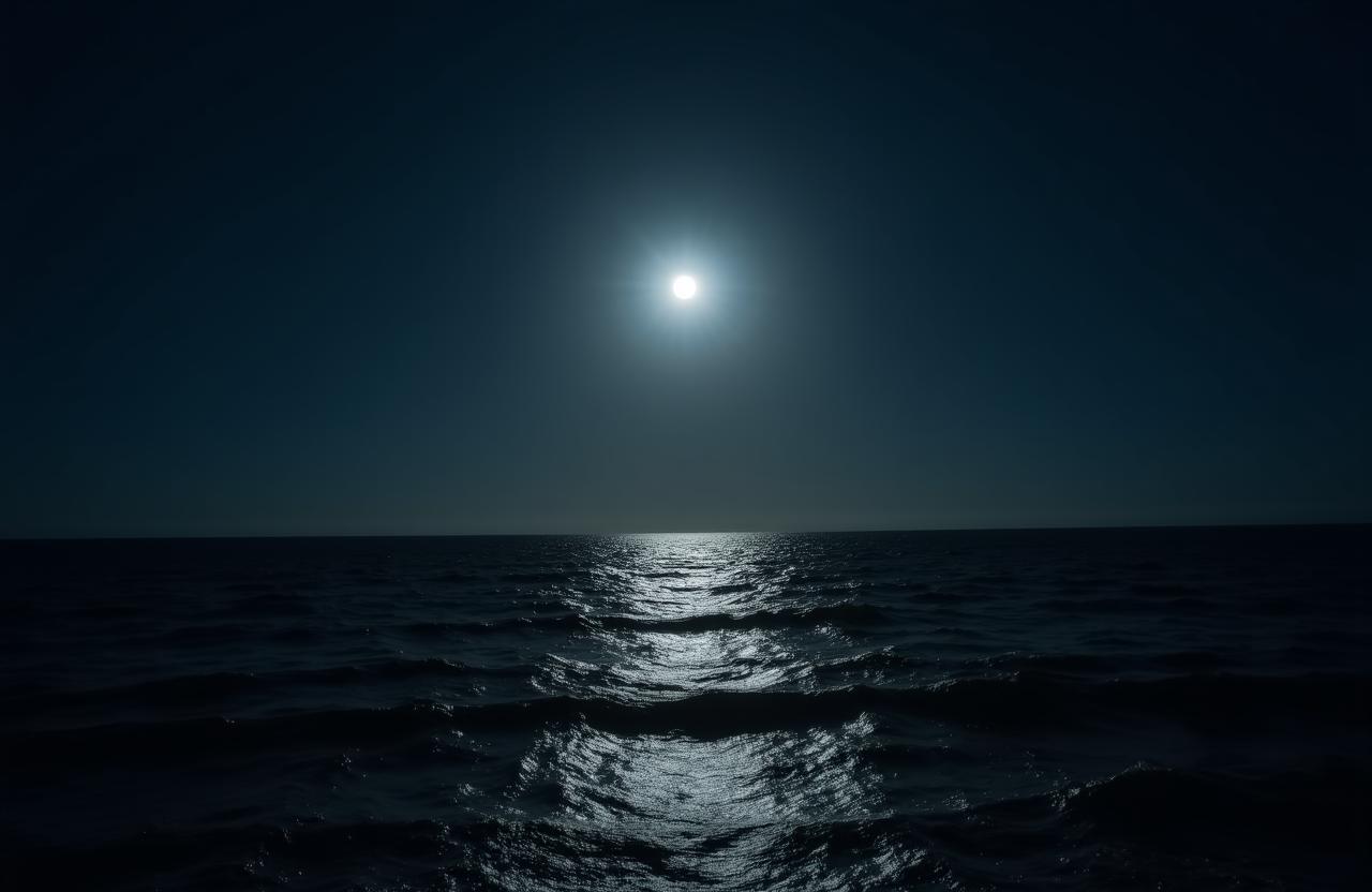 Moonlight shimmering on dark ocean waves representing Umbral Voyages hero banner