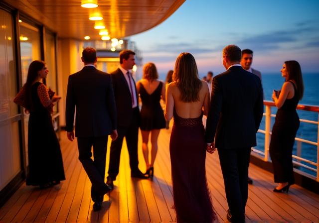 Elegant midnight gala on a ship deck