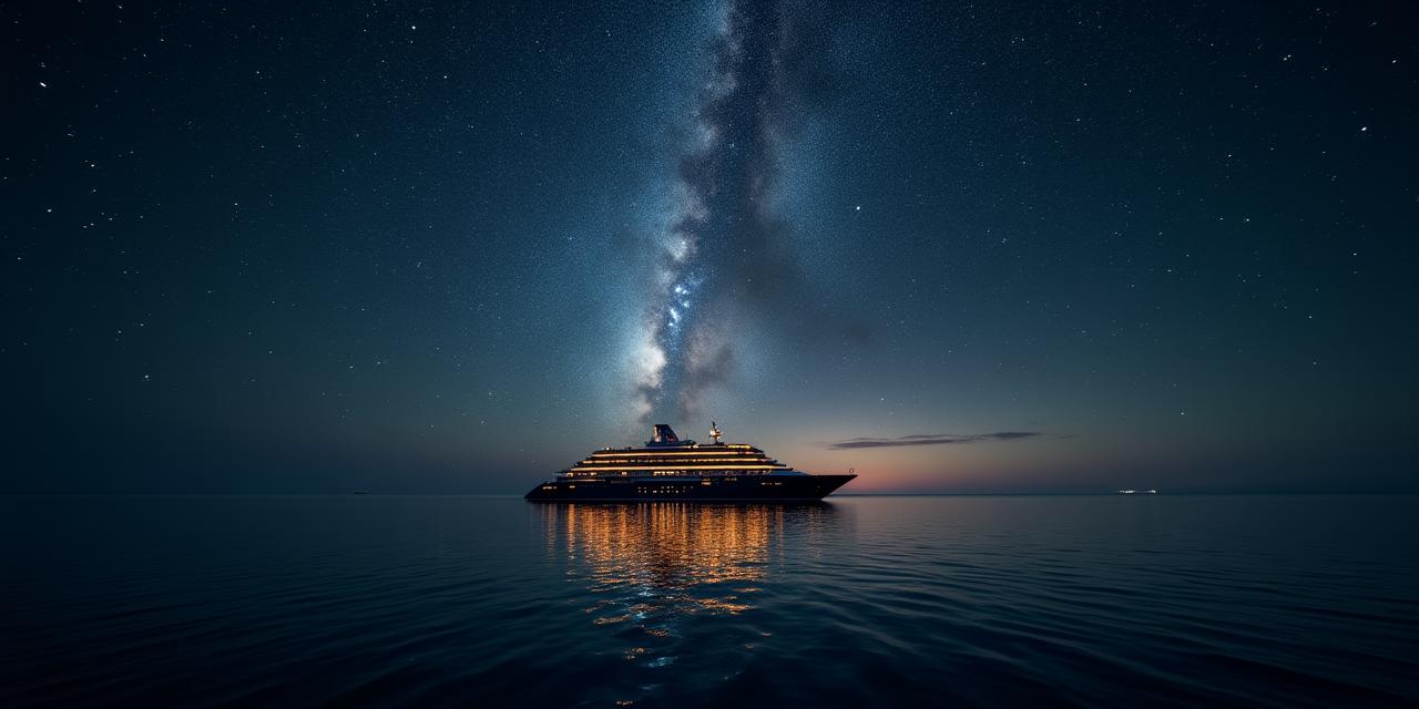 Starry night sky over the ocean